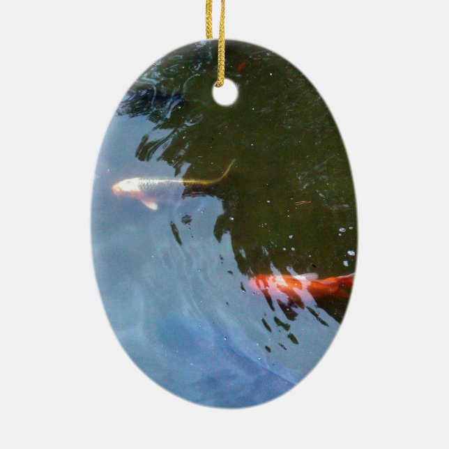 Ornamento De Cerâmica Peixes, Koi Carps na lagoa (Verso)