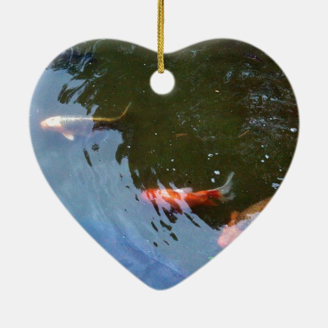 Ornamento De Cerâmica Peixes, Koi Carps na lagoa (Verso)