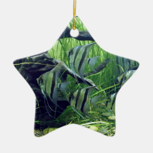 Ornamento De Cerâmica Peixes listrados do aquário