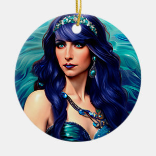 Ornamento De Cerâmica Peixes Mermaid Queen Original Fantasy art
