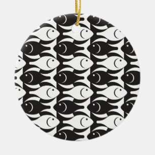 Ornamento De Cerâmica Peixes modernos do século médio, preto e branco