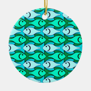 Ornamento De Cerâmica Peixes modernos do século médio, verde-jade e aq