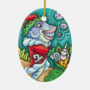 ORNAMENTO DE CERÂMICA PEIXES SANTA CLAUS, PEIXES ARTESANAIS, SACO DE ALM