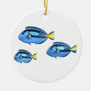 Ornamento De Cerâmica Peixes tropicais azuis e amarelos