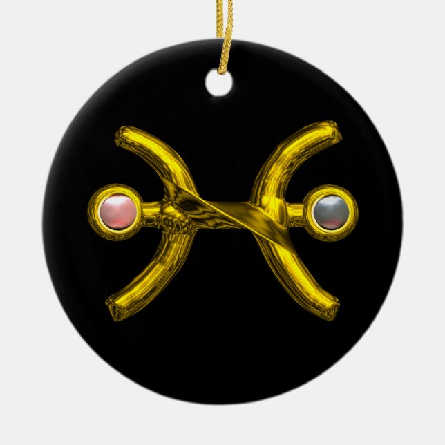 Ornamento De Cerâmica PEIXES ZODIAC BIRTHDAY JEWEL PINK BRANCO Dourado (Frente)