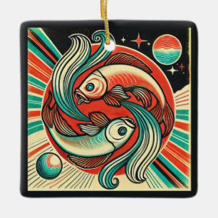 Ornamento De Cerâmica Peixes Zodiac Ornament Retro Design