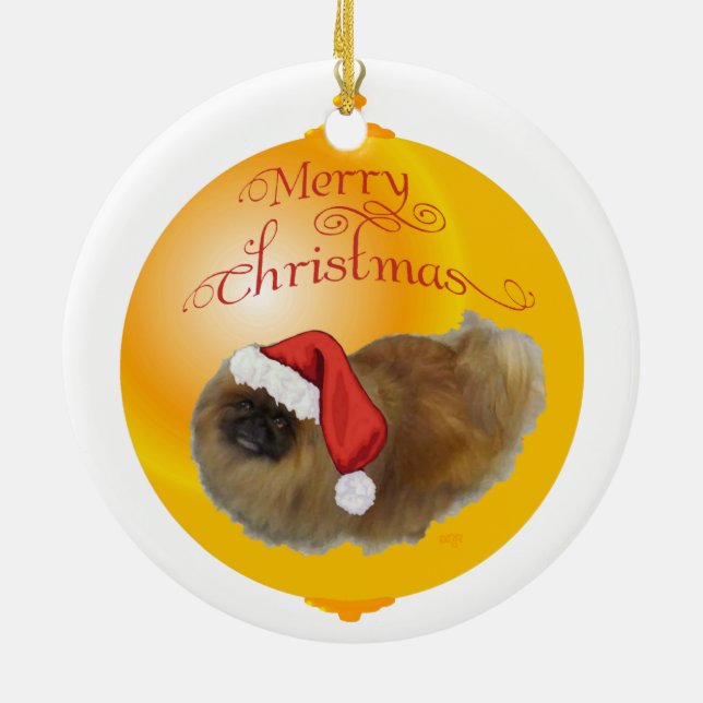 Ornamento De Cerâmica Pekingese Christmas (Traseira)