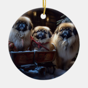 Ornamento De Cerâmica Pekingese Christmas Fesason Season