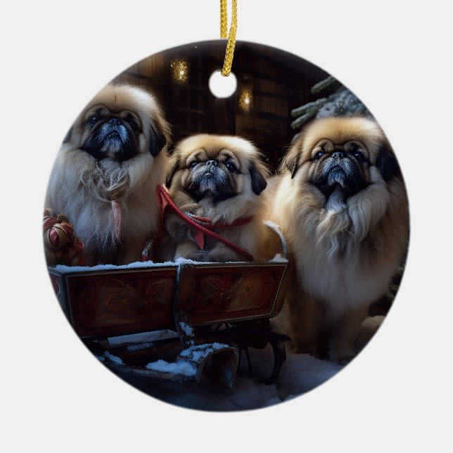 Ornamento De Cerâmica Pekingese Christmas Fesason Season (Frente)