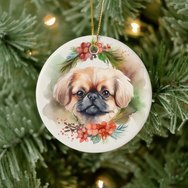 Ornamento De Cerâmica Pekingese Christmas Wreath Festivo Pup (Árvore)