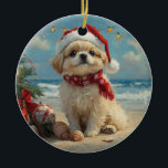 Ornamento De Cerâmica Pekingese Dog Christmas Vintage Beach<br><div class="desc">Traga o calor dos feriados para a costa com esta charmosa design inspirada na vintagem, que apresenta um cão festivo sentado numa praia serena. Com um clássico toque de feriado de tons nostálgicos e vibrações costeiras, esta trabalho de arte captura a magia do Natal pelo mar. Perfeito para espalhar alegria...</div>