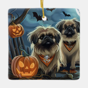 Ornamento De Cerâmica Pekingese Halloween Spooky
