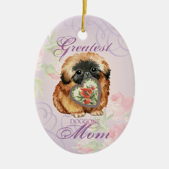 Ornamento De Cerâmica Pekingese Heart Mãe (Frente)