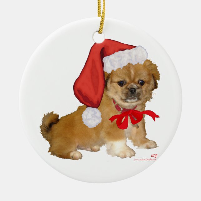 Ornamento De Cerâmica Pekingese Puppy Natal (Frente)