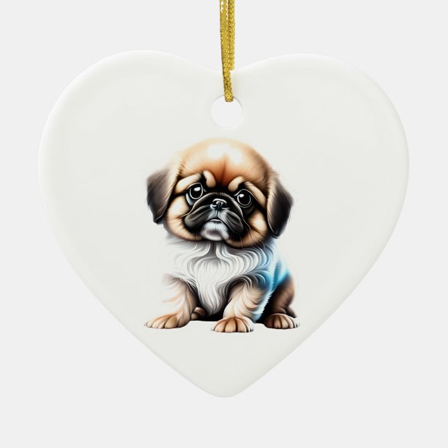 Ornamento De Cerâmica Pekingese Puppy Personalizado (Frente)