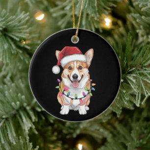 Ornamento De Cerâmica Pembroke Welsh Corgi Papai Noel Luzes Árvore de Na
