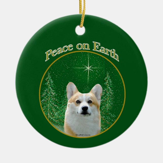 Ornamento De Cerâmica Pembroke Welsh Corgi Peace (Frente)