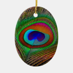 Ornamento De Cerâmica Pena de Pavão de Cobre Vibrante