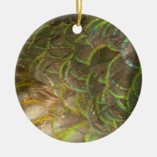 Ornamento De Cerâmica Penas de Pavão III (Fêmea) Design Sutil da Naturez