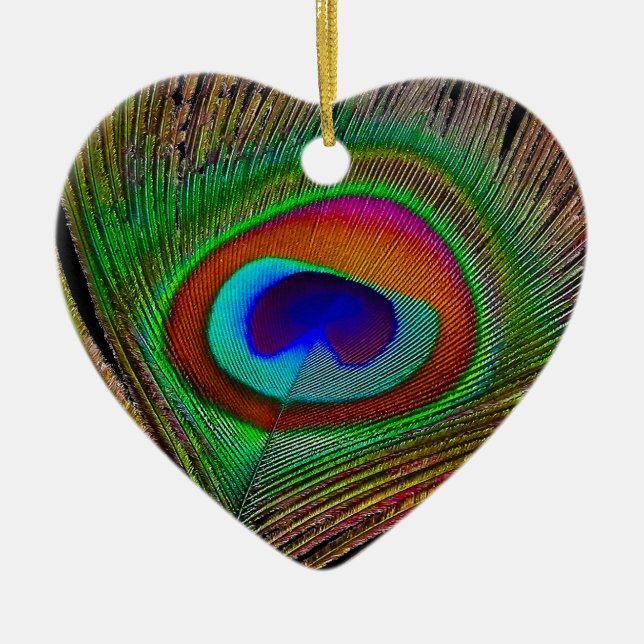 Ornamento De Cerâmica Penas de Peacock de Cobre Vibrantes (Frente)