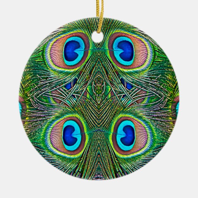 Ornamento De Cerâmica Penas de Peacock Kaleidoscope Impressão (Frente)