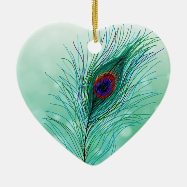 Ornamento De Cerâmica Penas Peacock desenhadas à mão Personalizadas (Frente)