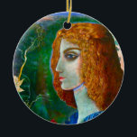 Ornamento De Cerâmica Pendente romântico do primavera<br><div class="desc">Pendente elástico,  romântico com poema no reverso de uma imagem pelo artista de New York,  Susan Tammany. Texto do poema por Izumi Shikibu:  Mais perfumado devido ao um quem viu e escolheu os, /este,  das flores/precioso,  transeunte -</div>