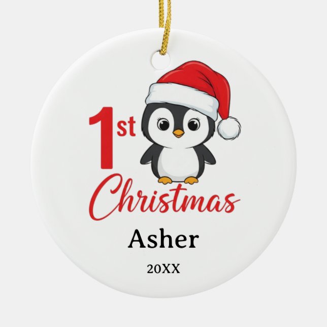 Ornamento De Cerâmica Penguin Baby 1st Christmas Ornament (Frente)