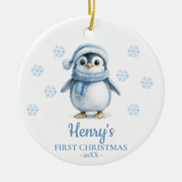 Ornamento De Cerâmica Penguin Personalized Baby's First Christmas
