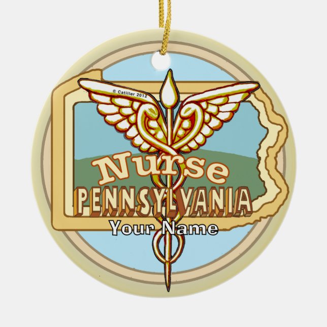 Ornamento De Cerâmica Pennsylvania Nurse Caduceus (Frente)