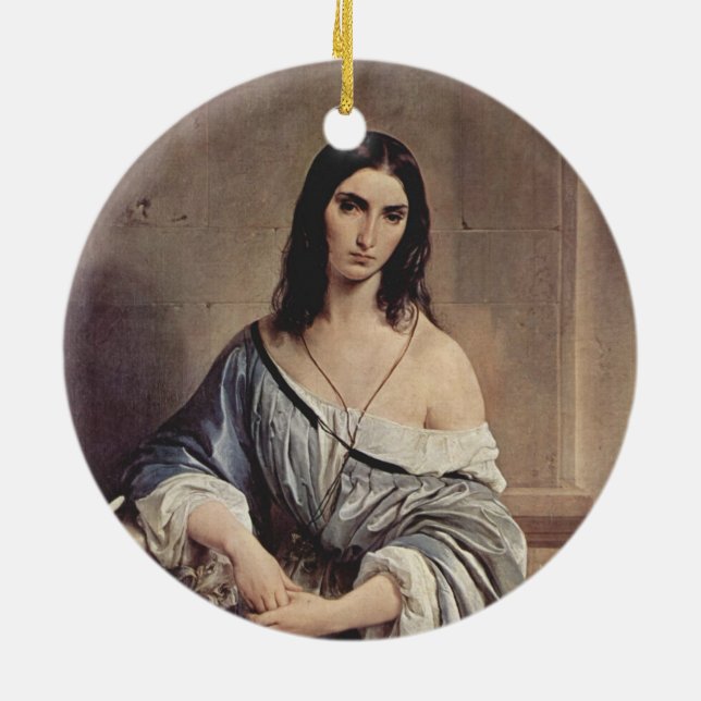 Ornamento De Cerâmica Pensamentos melancólicos (por Francesco Hayez) (Traseira)