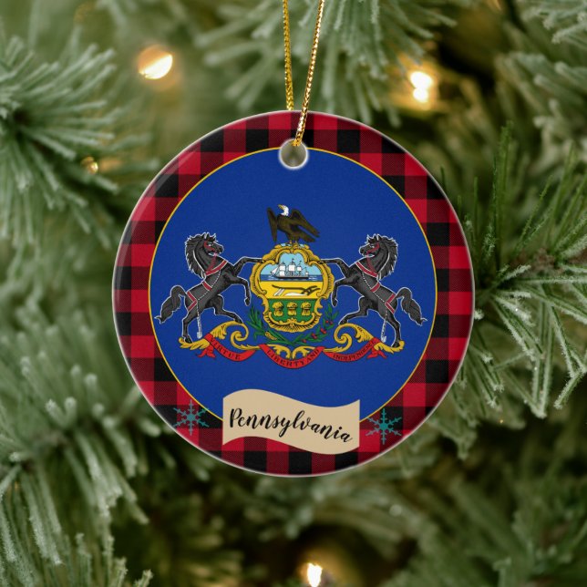 Ornamento De Cerâmica Pensilvânia, xadrez de búfalos vermelhos, Pensilvâ (Árvore)