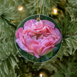 Ornamento De Cerâmica Peônia Rosa Suave Floral Romântica