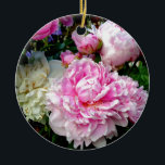 Ornamento De Cerâmica Pêonias brancas e rosa<br><div class="desc">Romântico elegante Pink e Brancos - foto do meu jardim - por H Cooper</div>
