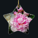 Ornamento De Cerâmica Pêonias brancas e rosa<br><div class="desc">Romântico elegante Pink e Brancos - foto do meu jardim - por H Cooper</div>