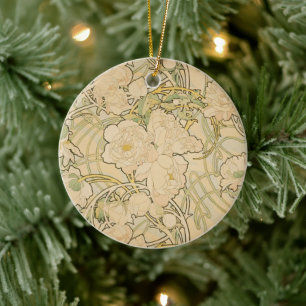 Ornamento De Cerâmica Peônias por Alphonse Mucha, Arte Novo Antigo