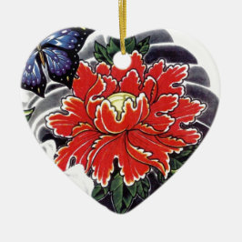 Ornamento De Cerâmica Peony Flower - design de tatuagem japonesa