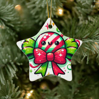 Ornamento De Cerâmica Peppermint Joy: Holiday Candy Character