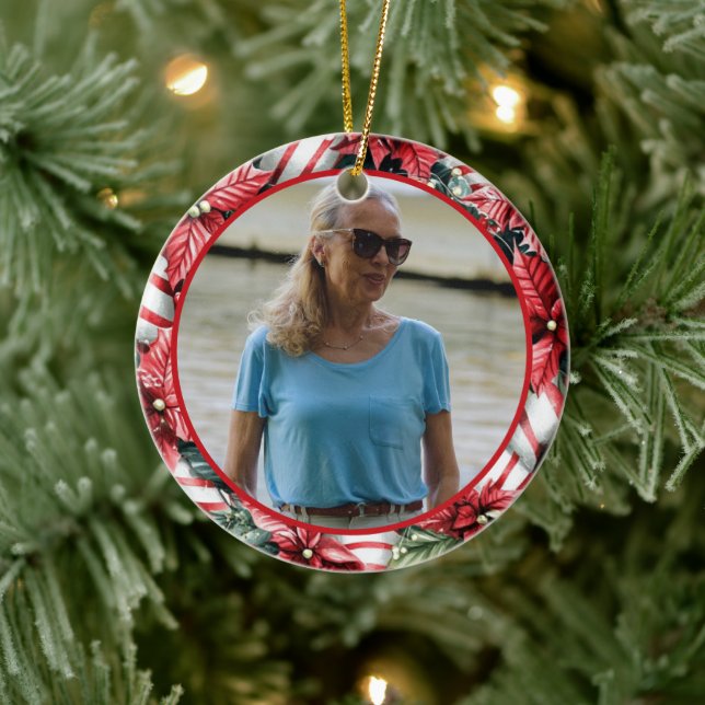 Ornamento De Cerâmica Peppermint Wreath ANY Photo (Árvore)