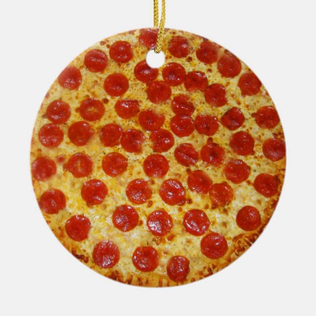 Ornamento De Cerâmica Pepperoni Pizza (Frente)