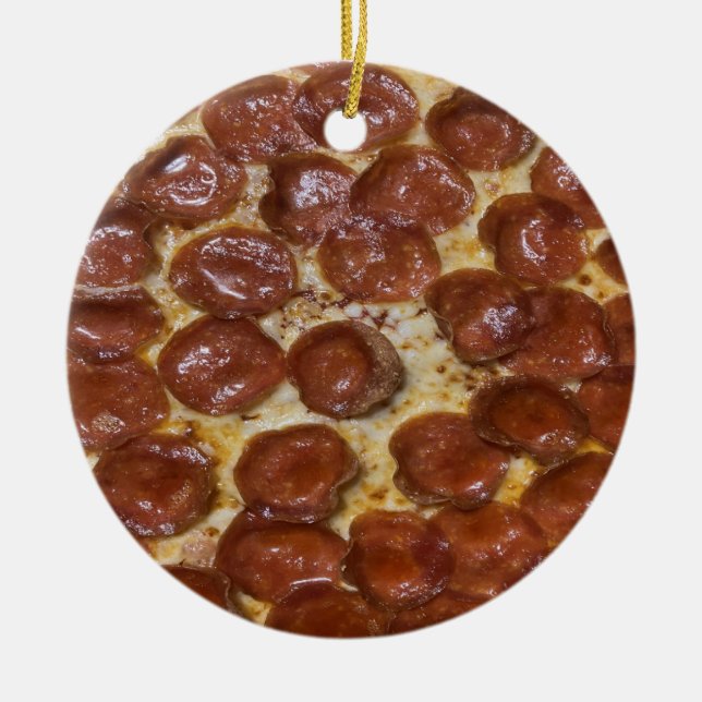 Ornamento De Cerâmica Pepperoni Pizza (Frente)