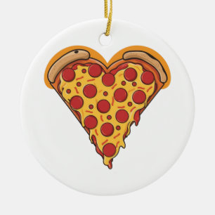 Ornamento De Cerâmica Pepperoni Pizza em forma de coração Design