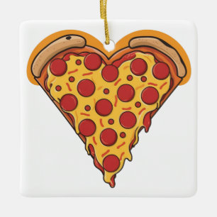 Ornamento De Cerâmica Pepperoni Pizza em forma de coração Design