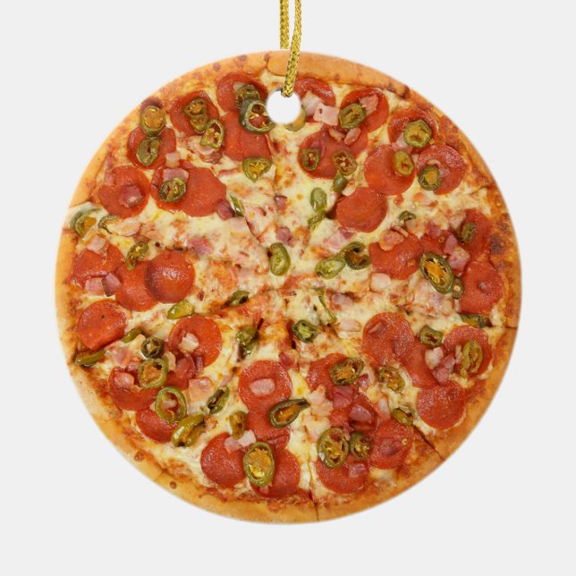 Ornamento De Cerâmica Pepperoni Queijo Pizza Engraçada Comida Natal (Frente)