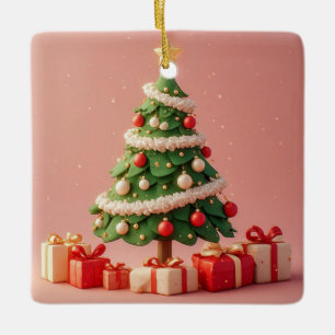 Ornamento De Cerâmica Pequena Árvore de Natal Decorada Com Presentes