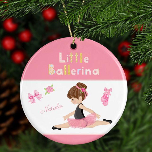 Ornamento De Cerâmica Pequena Ballerina Rosa Balé Meninas Nome Natal (Criador carregado)