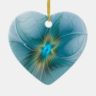 Ornamento De Cerâmica Pequena Beleza Arte Fractal Flor Azul Moderno Dour