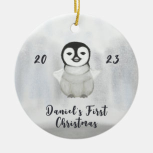 Ornamento De Cerâmica pequena foto de pinguim no primeiro natal
