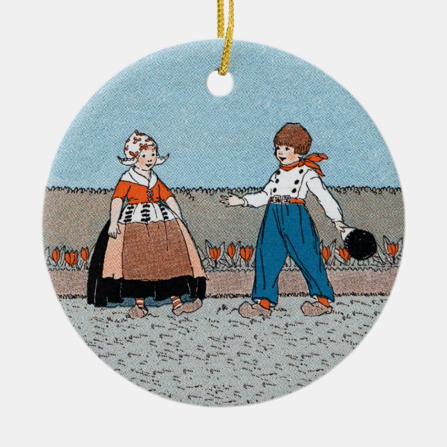 Ornamento De Cerâmica Pequena Garota Neerlandesa Sapatos De Madeira Tuli (Frente)