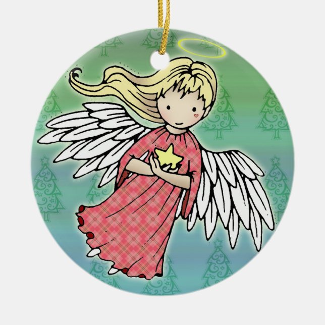 Ornamento De Cerâmica Pequena Ornação de Anjo de Natal (Frente)